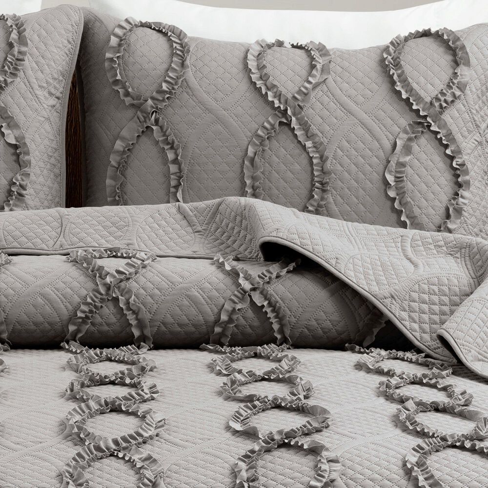 Triangle Home Fashions Avon Textured Ruffle 3-Piece King Comforter Set in Dark Gray, , large