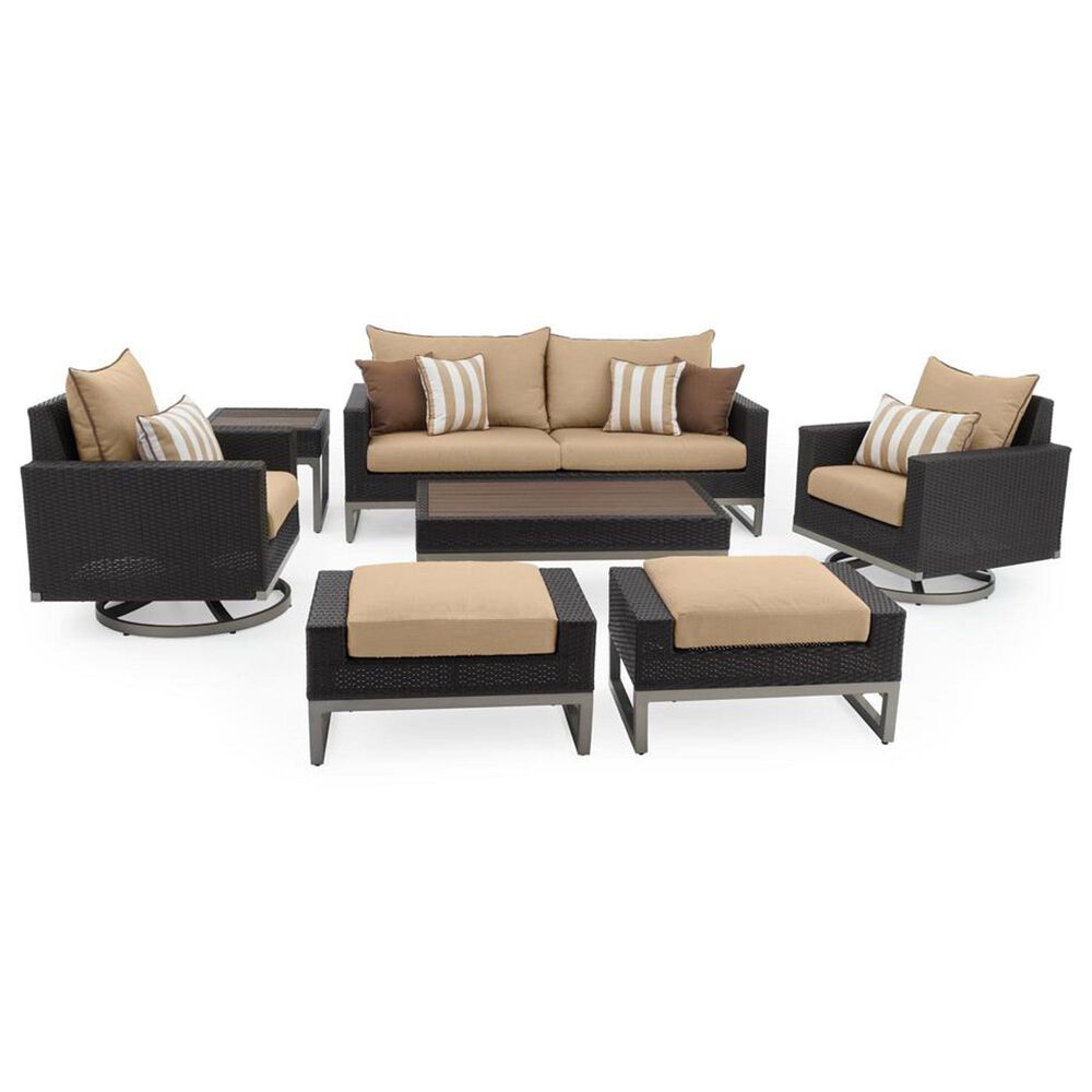 RST Brands Milo 7-Piece Patio Motion Deep Seating Set with Maxim Beige Cushion in Espresso, , large