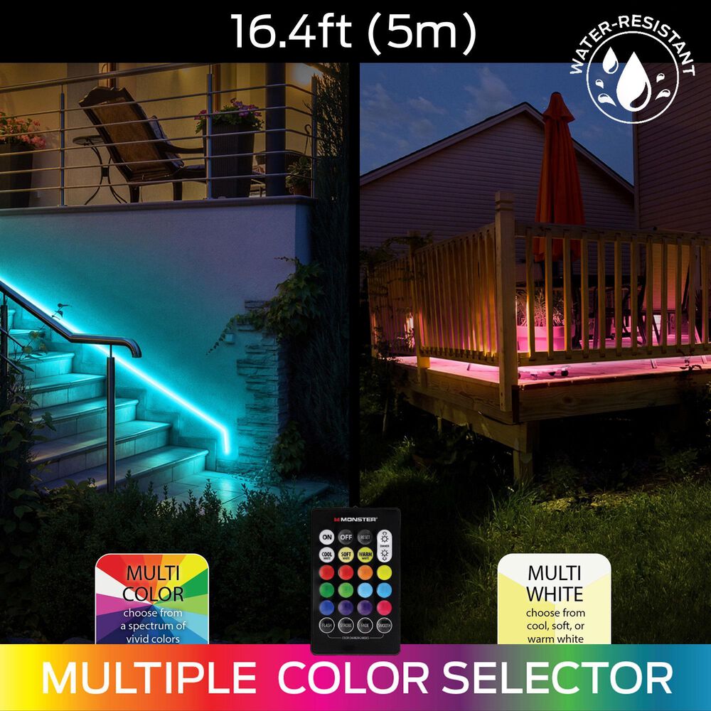Monster Smart Illuminessence 16.4&#39; Multicolor and Multi White Indoor/Outdoor LED Light Strip, , large