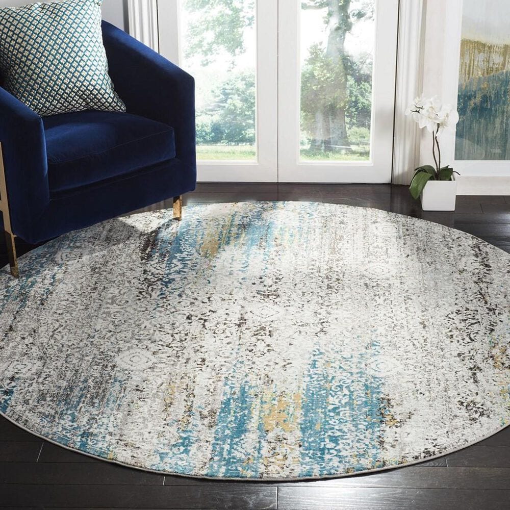 Safavieh Aria ARA183B 6&#39;6&quot; Round Blue and Creme Area Rug, , large