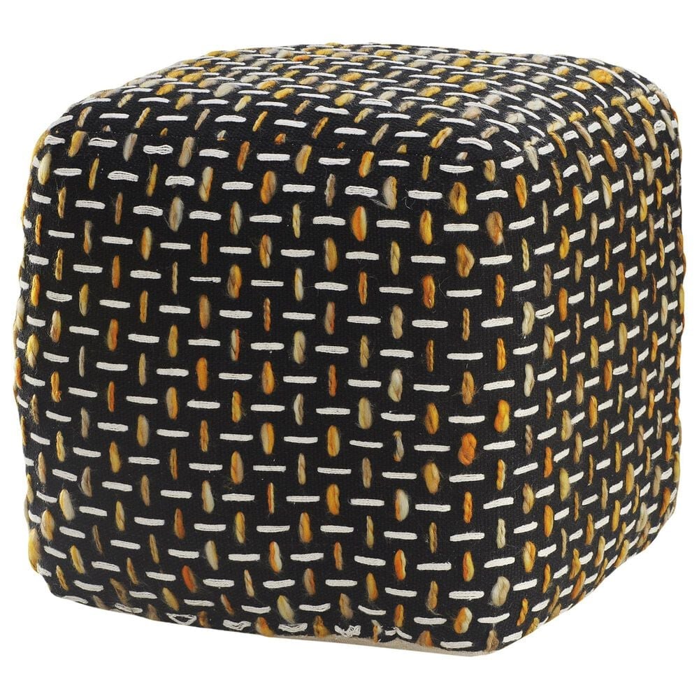 LR Home 16" Square Pouf in Black and Gold, , large