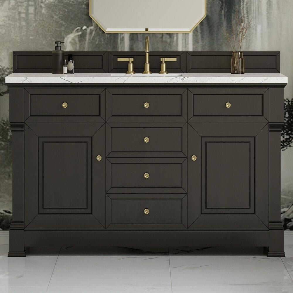 James Martin Vanities Brookfield 60" Single Bathroom Vanity in Black Onyx with 3 cm Ethereal Noctis Quartz Top, Rectangle Sink and FreePower Wireless Charger, , large