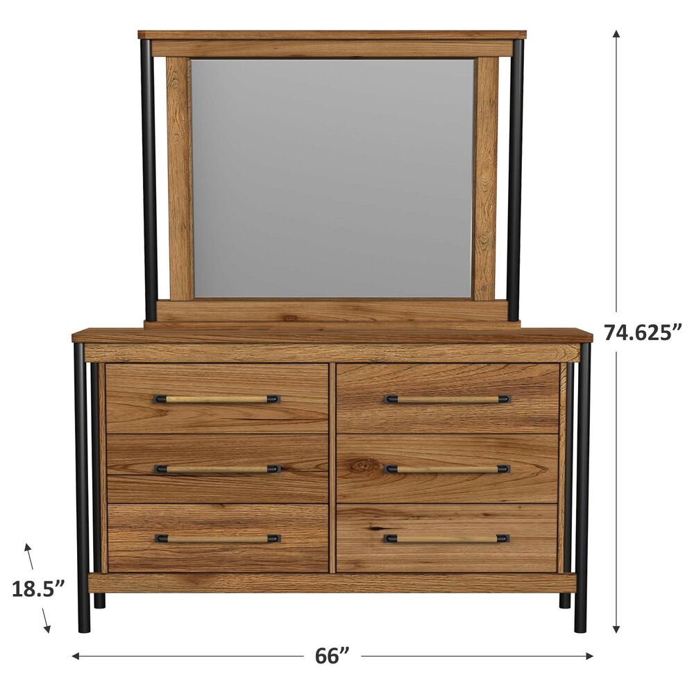 Hawthorne Furniture Norcross 6-Drawer Dresser and Mirror in Hickory and Black, , large