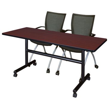 Regency Global Sourcing 3-Piece Mobile Training Table Set in Mahogany/Black/Silver, , large