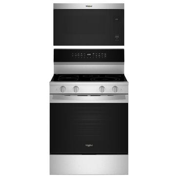 Whirlpool 2-Piece Kitchen Package with 5.3 Cu. Ft. Freestanding Electric Range with WipeClean and Over-the-Range Microwave in Fingerprint Resistant Stainless Steel, , large