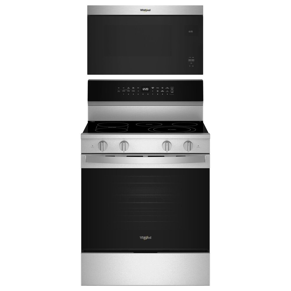 Whirlpool 2-Piece Kitchen Package with 5.3 Cu. Ft. Freestanding Electric Range with WipeClean and Over-the-Range Microwave in Fingerprint Resistant Stainless Steel, , large
