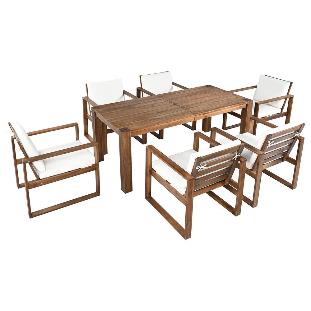 HOMLUX 7-Piece Patio Dining Set with 69" Rectangular Mocha Table and Umbrella Hole in Beige, , large