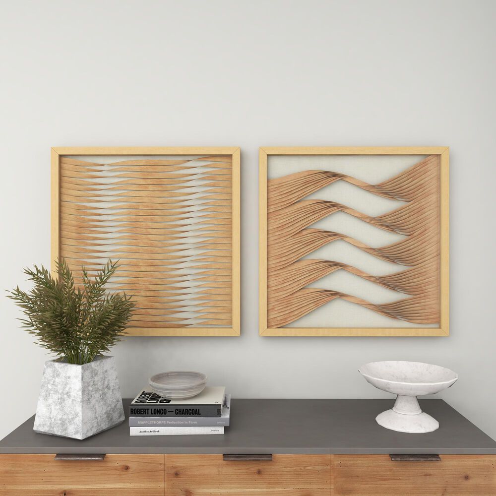Maple and Jade 24&quot; x 24&quot; Abstract Framed Wall Art in Brown and Beige &#40;Set of 2&#41;, , large