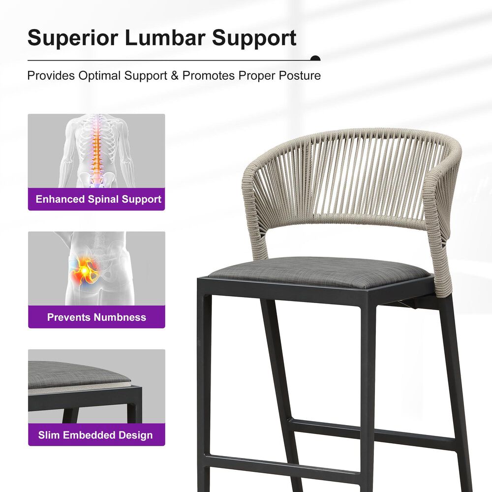 HOMLUX Outdoor Counter Stool with Open-Frame Backrest in Dark Grey (Set of 2), , large