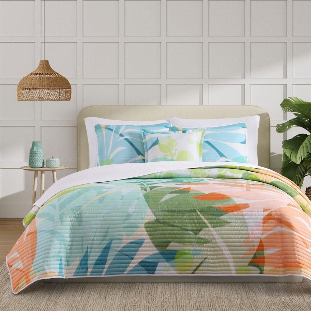 J. Queen New York Tiki 3-Piece Full/Queen Quilt Set in Green, , large