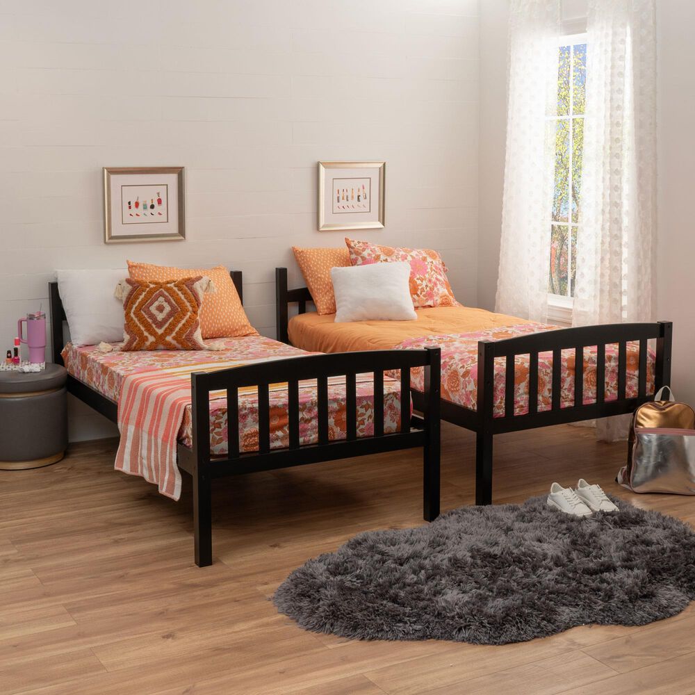 Linon Home Decor Perryton Twin Over Twin Bunk Bed in Sleek Black, , large