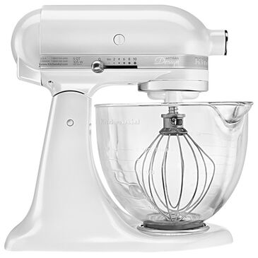 KitchenAid Artisan Design 5 Quart Stand Mixer with Glass Bowl in Frosted Pearl White, , large