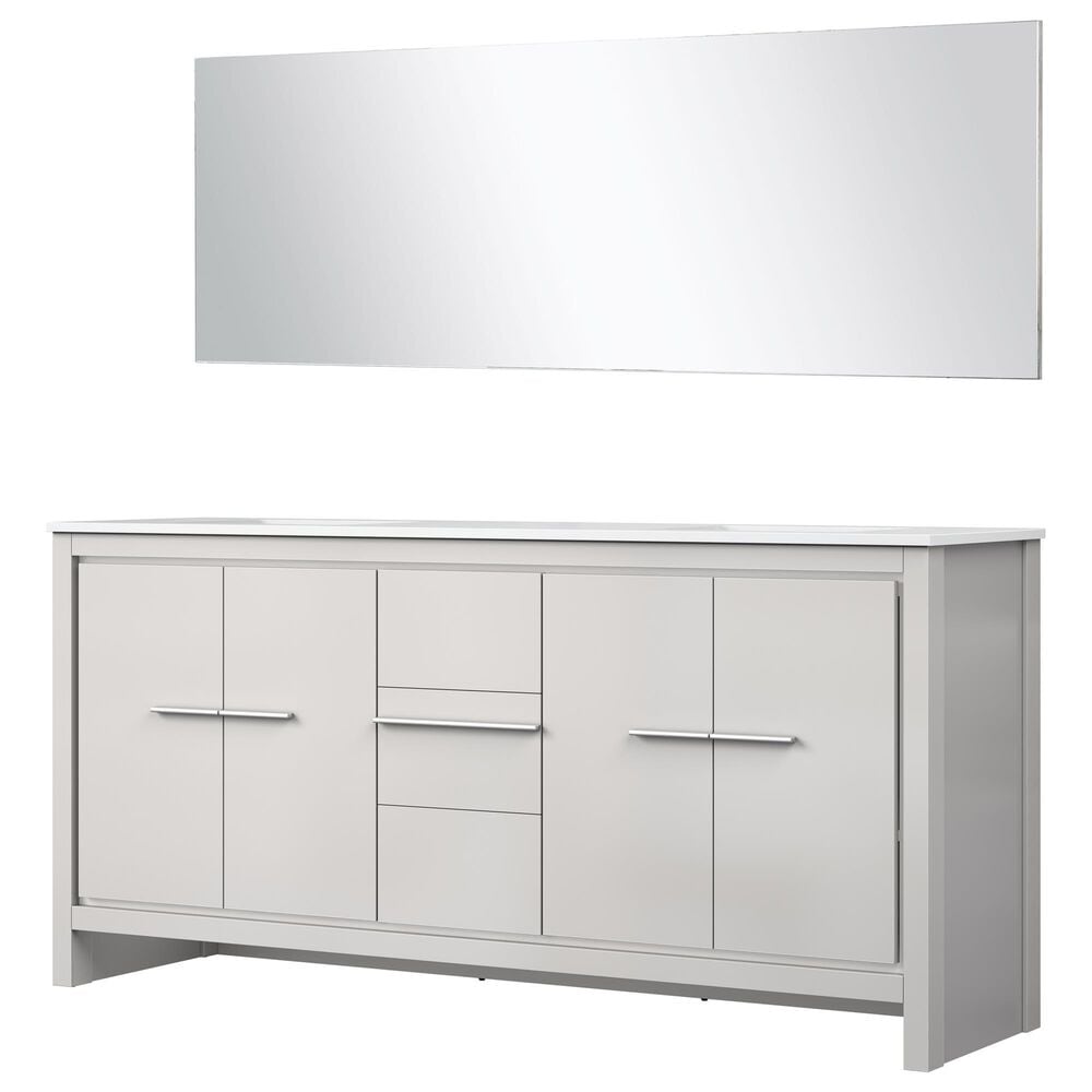 Lexora Home Lafarre 72" Double Bathroom Vanity in Rustic Acacia with 2 cm White Quartz Top, Rectangular Sinks and 70" Mirror, , large