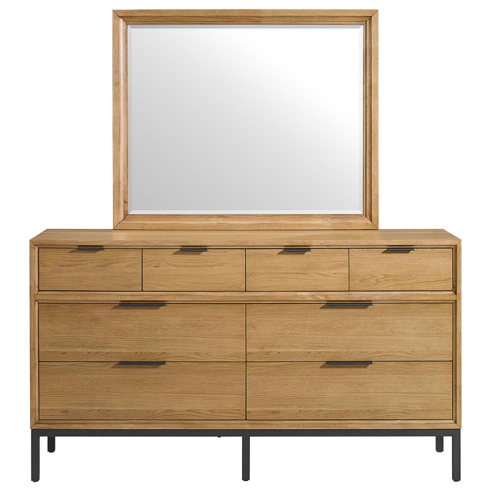 Hawthorne Furniture Newport 8-Drawer Dresser with Mirror in Natural Oak and Black, , large