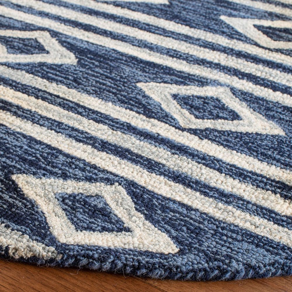 Safavieh Micro-Loop MLP153N 5&#39; Round Navy and Ivory Area Rug, , large