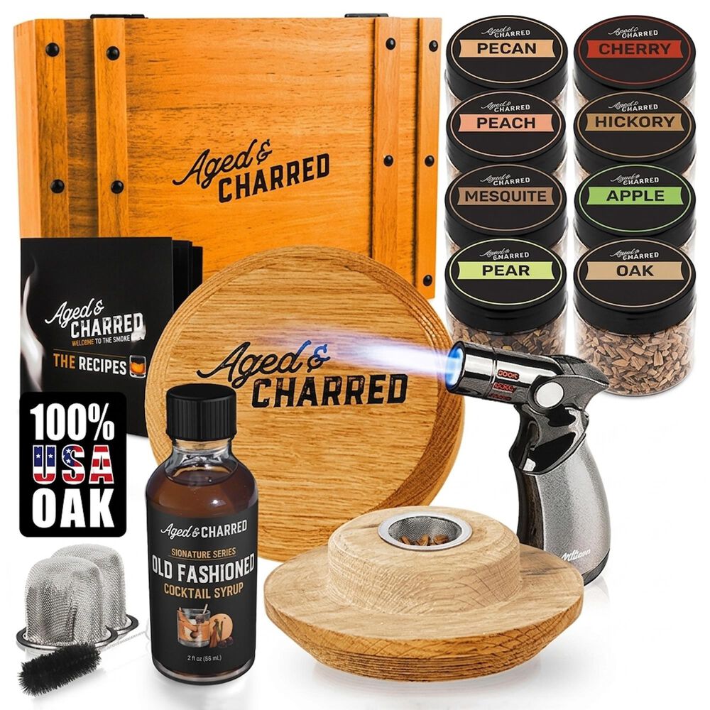 Aged & Charred Premium Cocktail Smoker Kit with Wood Box in Multicolor, , large