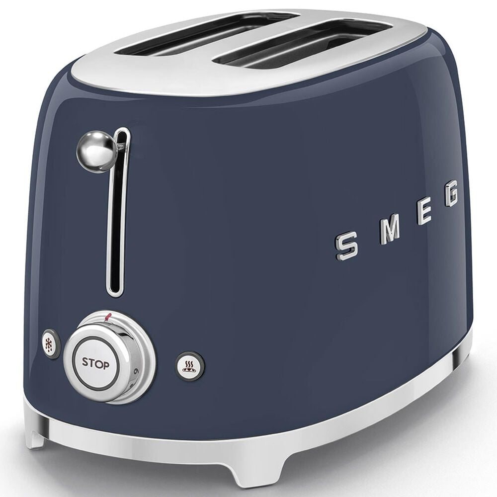 SMEG Retro-Style 2-Slice Toaster in Glossy Navy Blue and Polished Chrome, , large