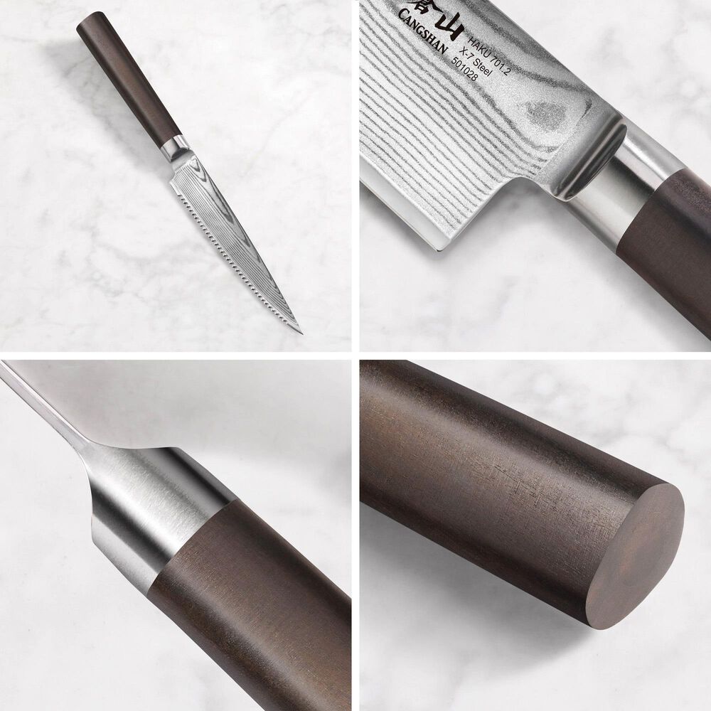 Cangshan Haku 5&quot; Serrated Utility Knife with Sheath in Dark Brown and Silver, , large