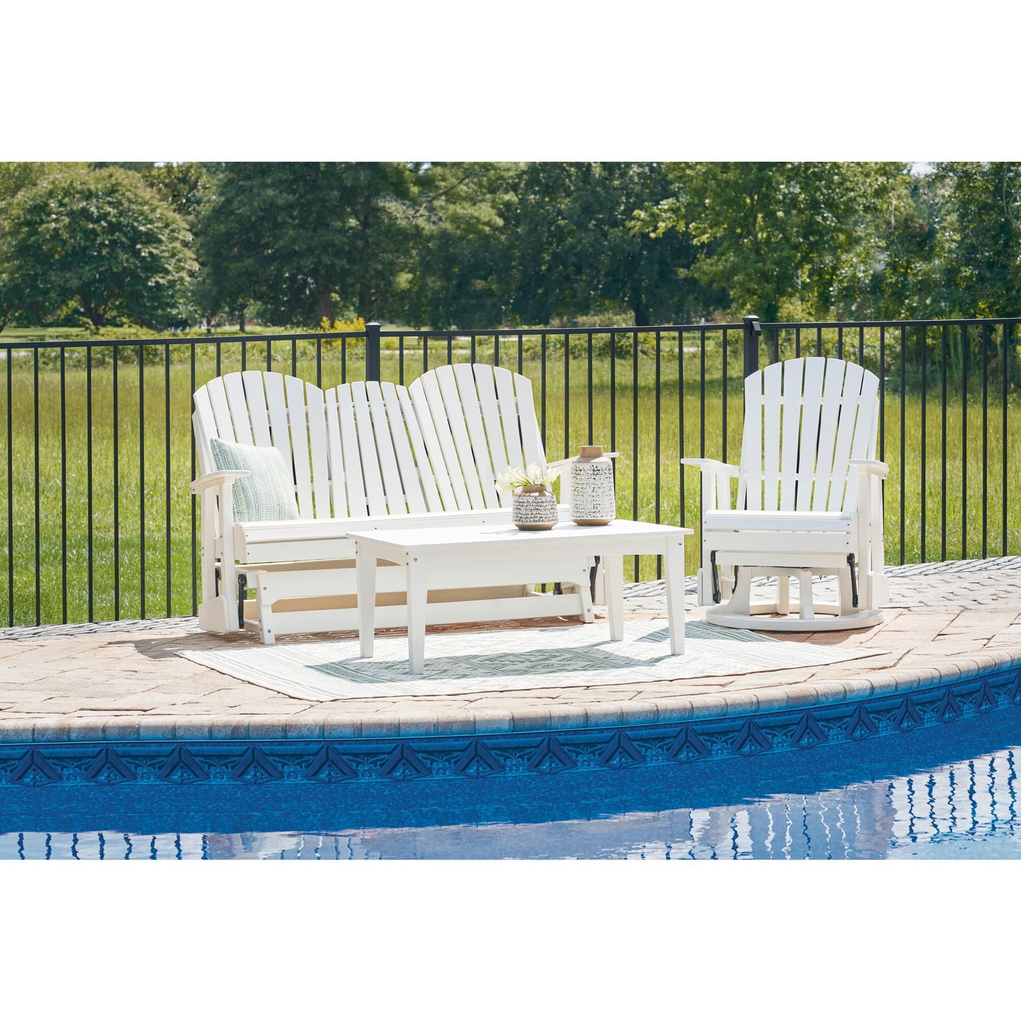 Ashley Hyland Wave Patio Glider Loveseat in White