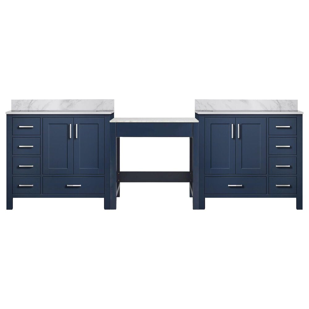 Lexora Home Coraline 102" Double Bathroom Vanity in Navy Blue with White Carrara Marble Top and Rectangular Sinks, , large