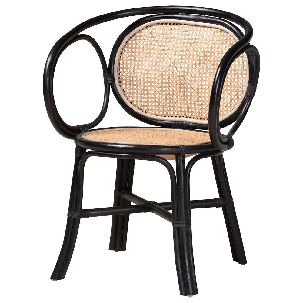 Baxton Studio Palesa Arm Chair in Black and Natural Brown, , large