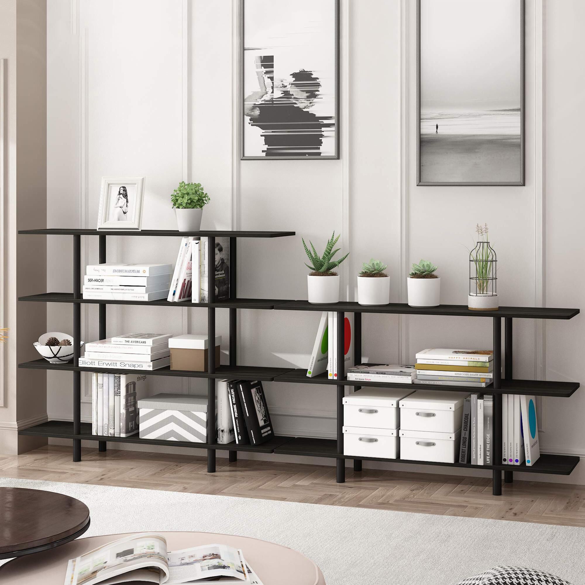 HOMLUX Turn-N-Tube 4-Tier Wide Display Shelf in Espresso and Black