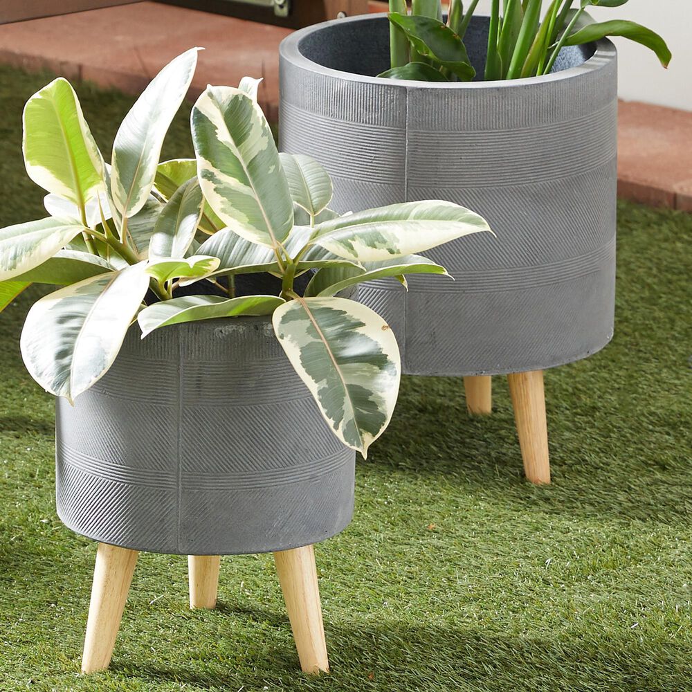 Maple and Jade Contemporary Ceramic Rounded Planter in Grey Set of 2, , large