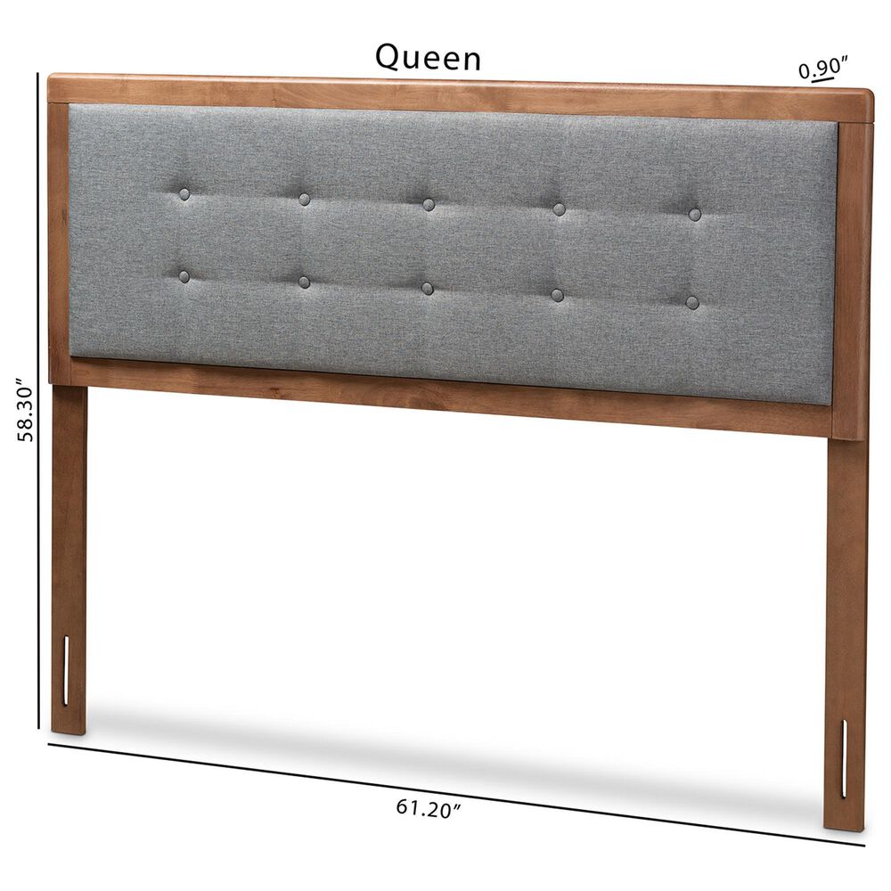Baxton Studio Sarine King Panel Headboard with Dark Grey Upholstered in Walnut Brown, , large