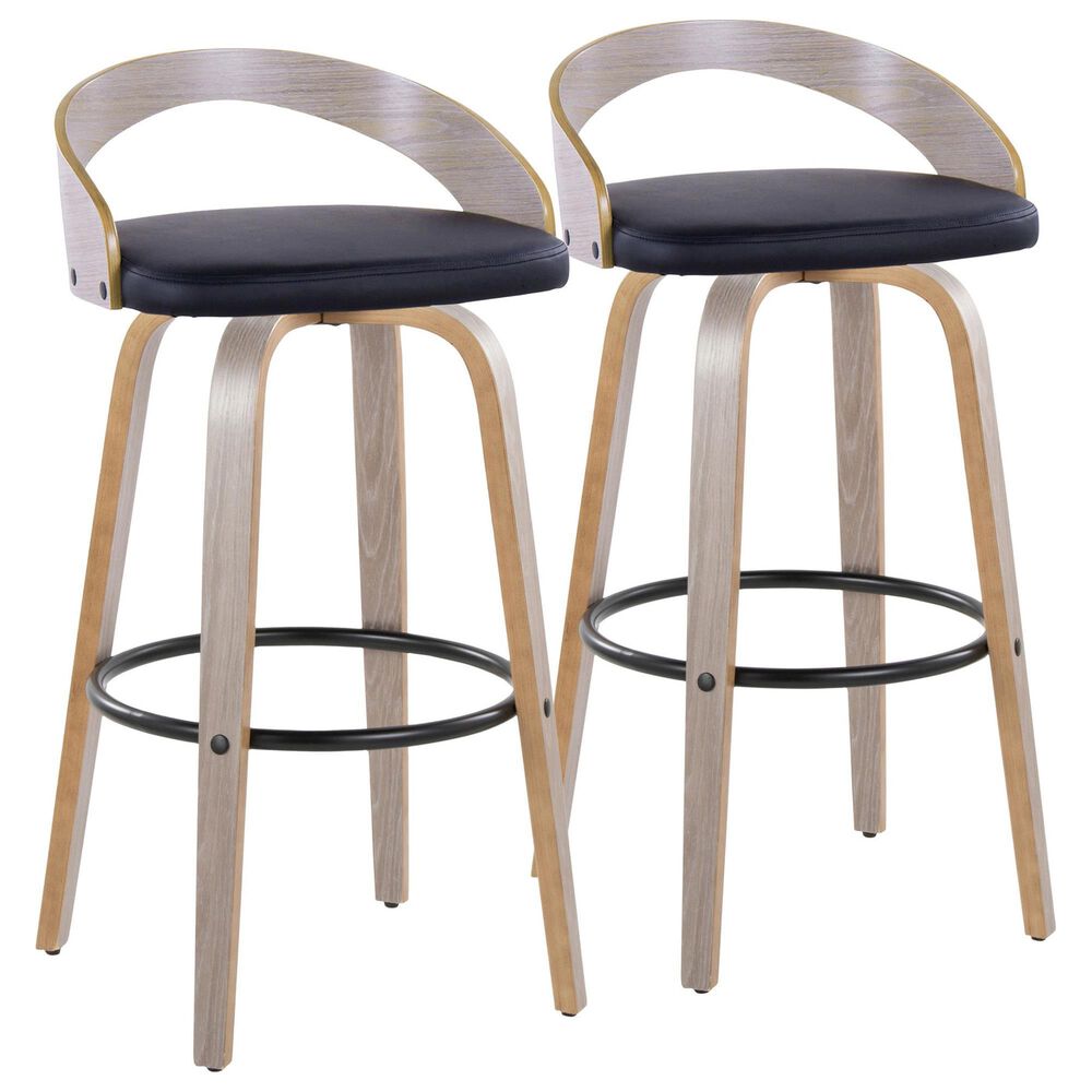 LumiSource Grotto 30" Swivel Barstool with Black Faux Leather Upholstery in Light Grey and Black (Set of 2), , large