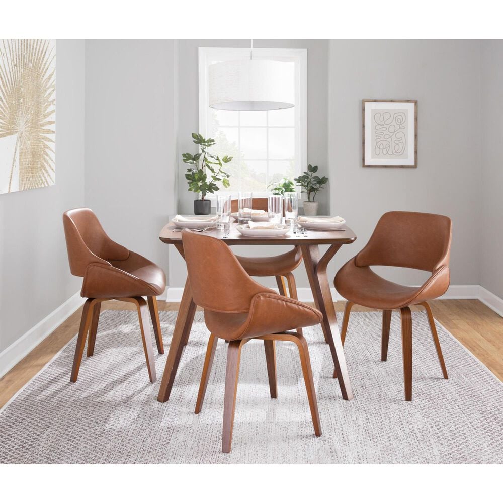 LumiSource Fabrico Mid-Century Modern Dining/accent Chair in Walnut and Camel Faux Leather by LumiSource - Set of 2, , large