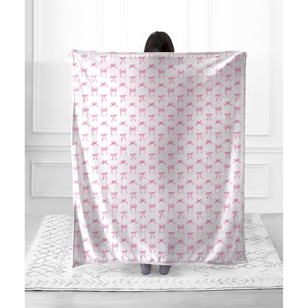 Duke Imports Pink Bows 1-Ply Faux Fur Blanket in White, , large