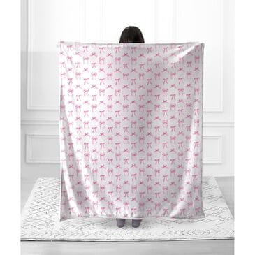 Duke Imports Pink Bows 1-Ply Faux Fur Blanket in White, , large