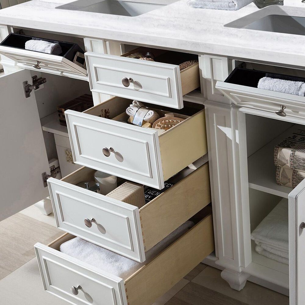 James Martin Vanities Bristol 60&quot; Double Bathroom Vanity in Bright White with 3 cm Arctic Fall Solid Surface Top and Rectangular Sinks, , large