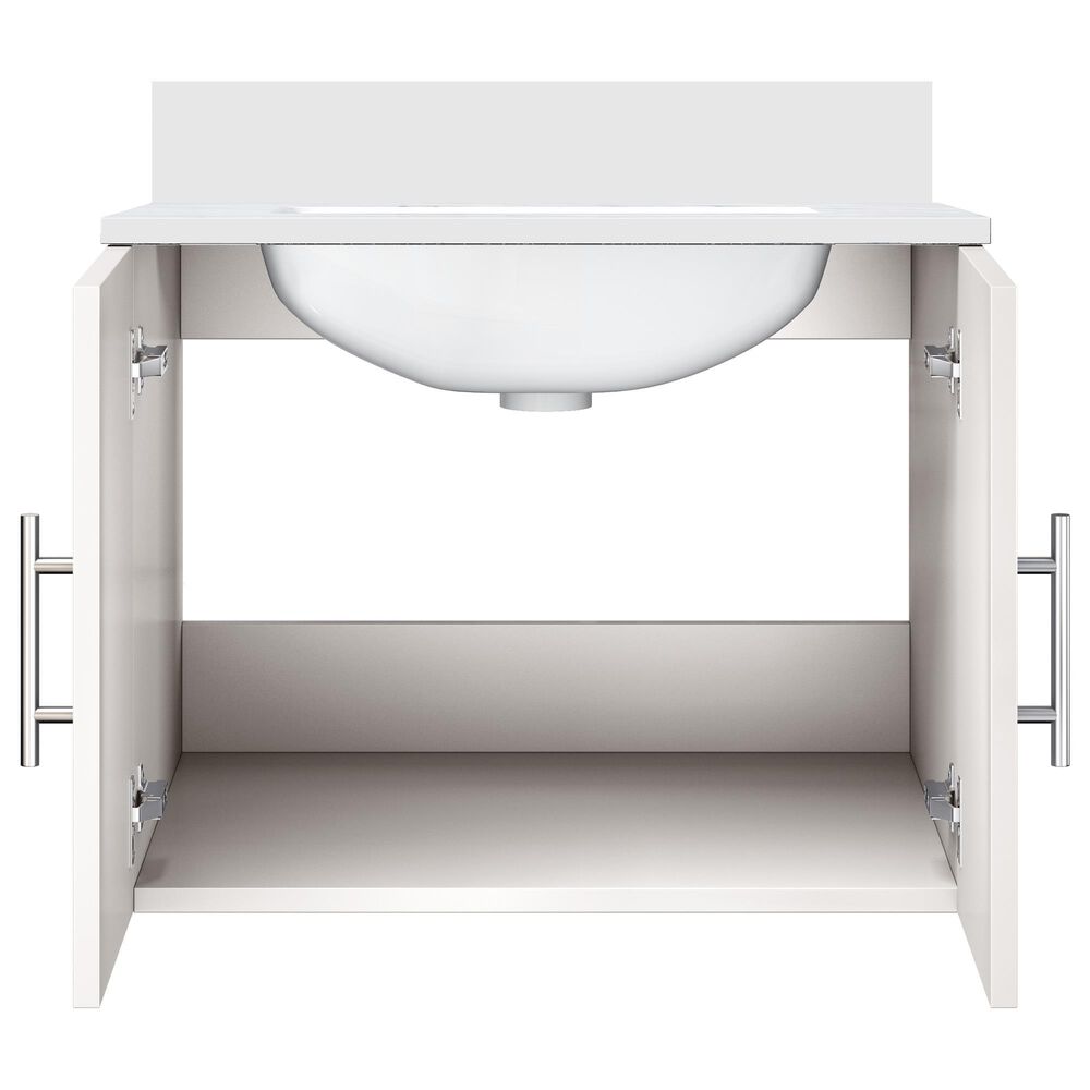 Lexora Home Geneva 24&quot; Single Bathroom Vanity in Glossy White with 2 cm White Quartz Top and Rectangular Sink, , large