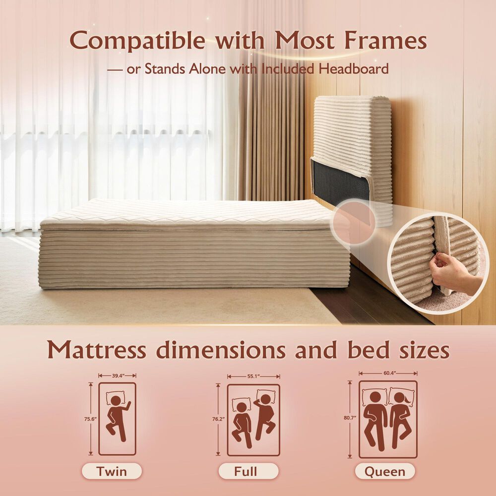 HOMLUX Plush Full Mattress with Beige Headboard, , large