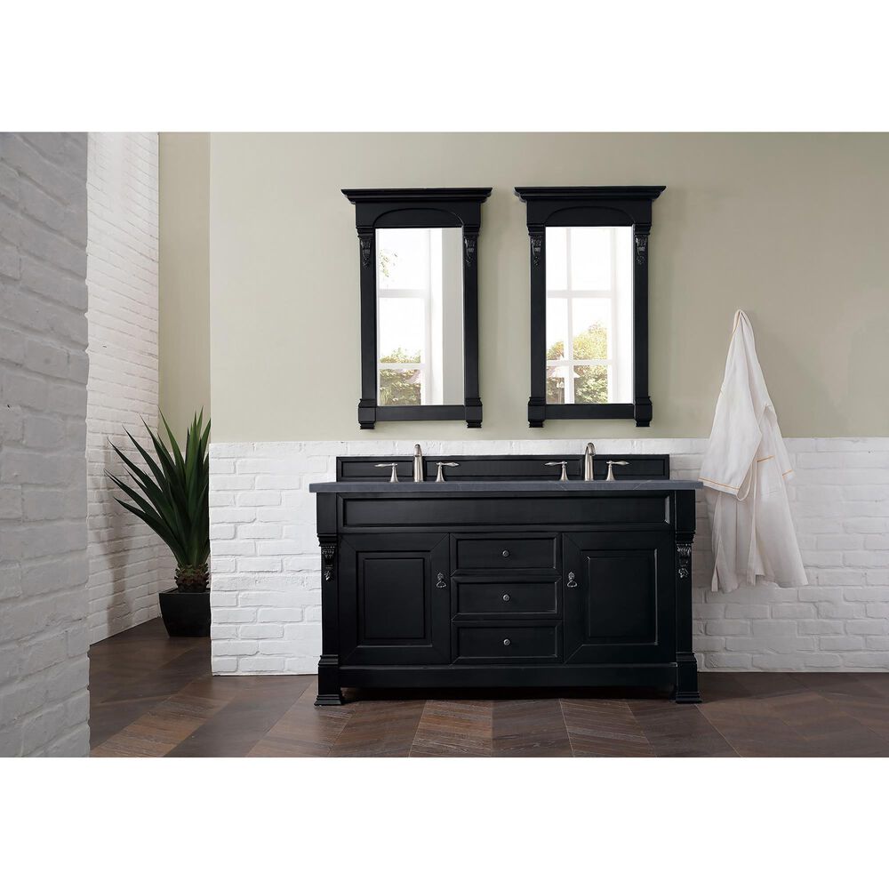 James Martin Vanities Brookfield 60&quot; Double Bathroom Vanity in Antique Black with 3 cm Charcoal Soapstone Quartz Top and Rectangle Sinks, , large