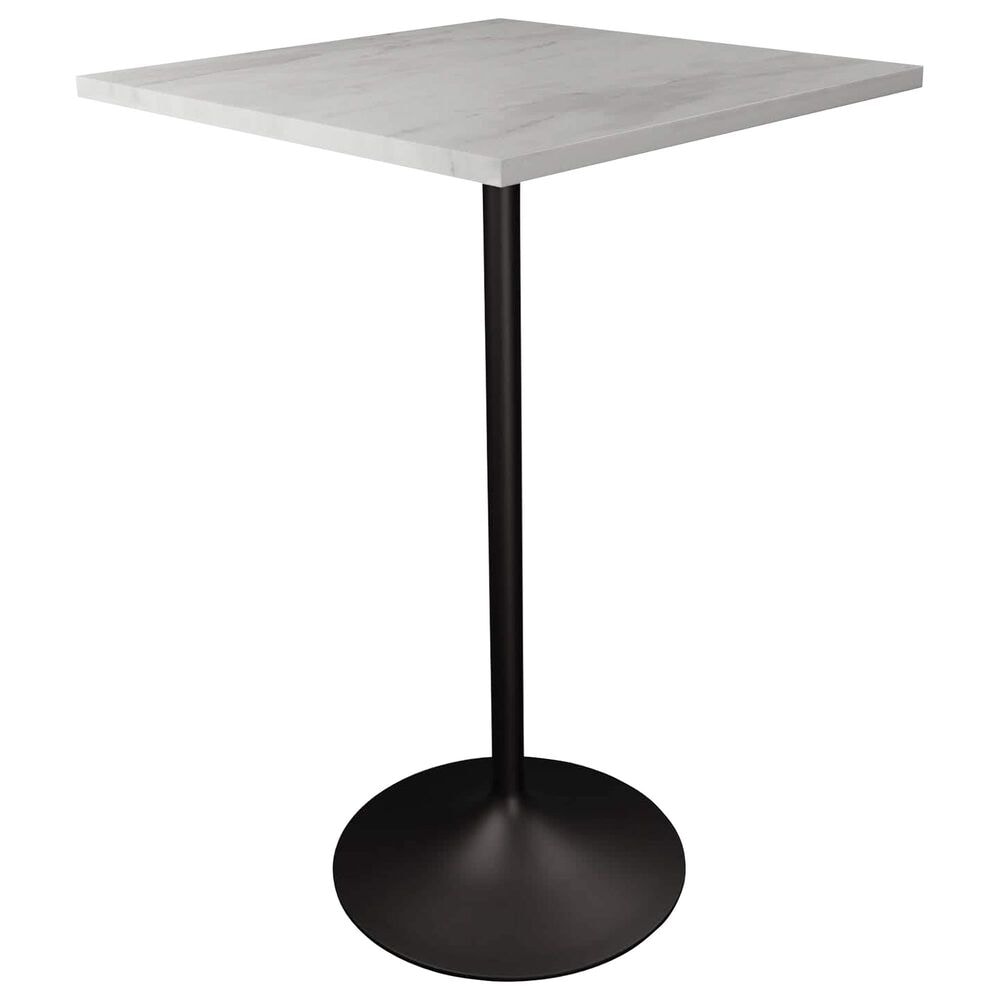 Leisuremod LeisureMod Verve Collection Modern Bar Height Table Black Base with 27 Square Marbleized White Laminated  Top, , large