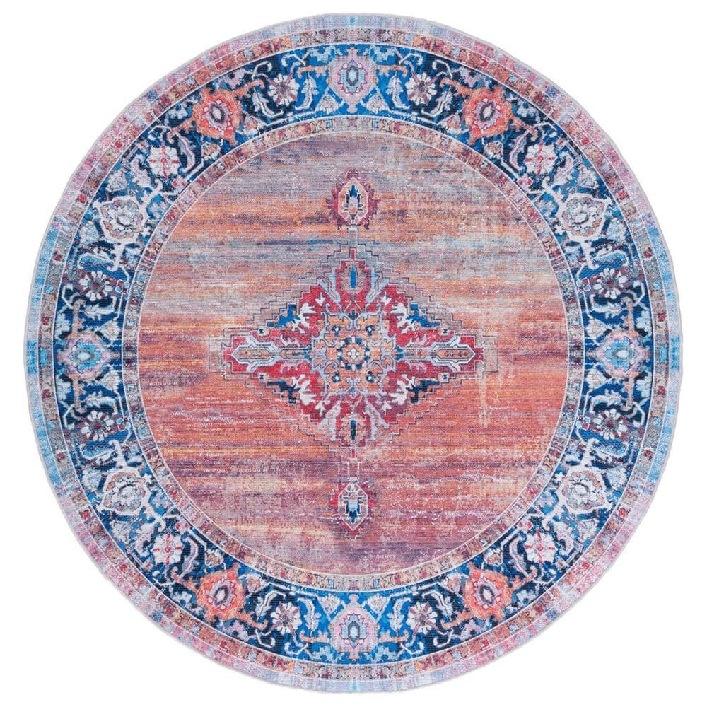 Safavieh Serapi 6"7" Round Rust and Navy Area Rug, , large