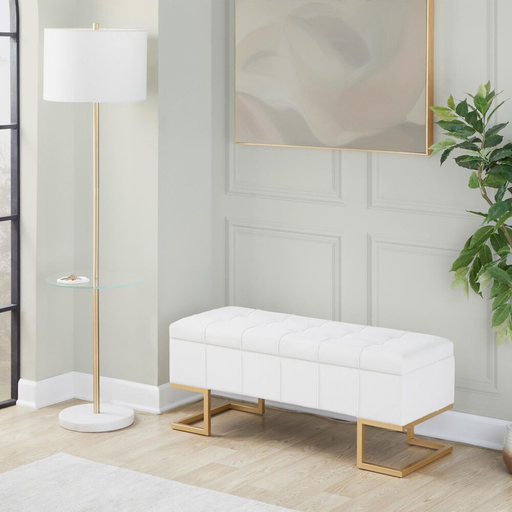 Lumisource Midas Storage Bench with White Velvet Cushion in Gold, , large