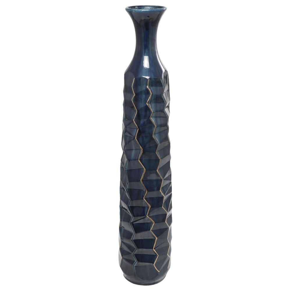 Maple and Jade 40" Tall Floor Geometric Decorative Vase in Polished Teal and Gold, , large