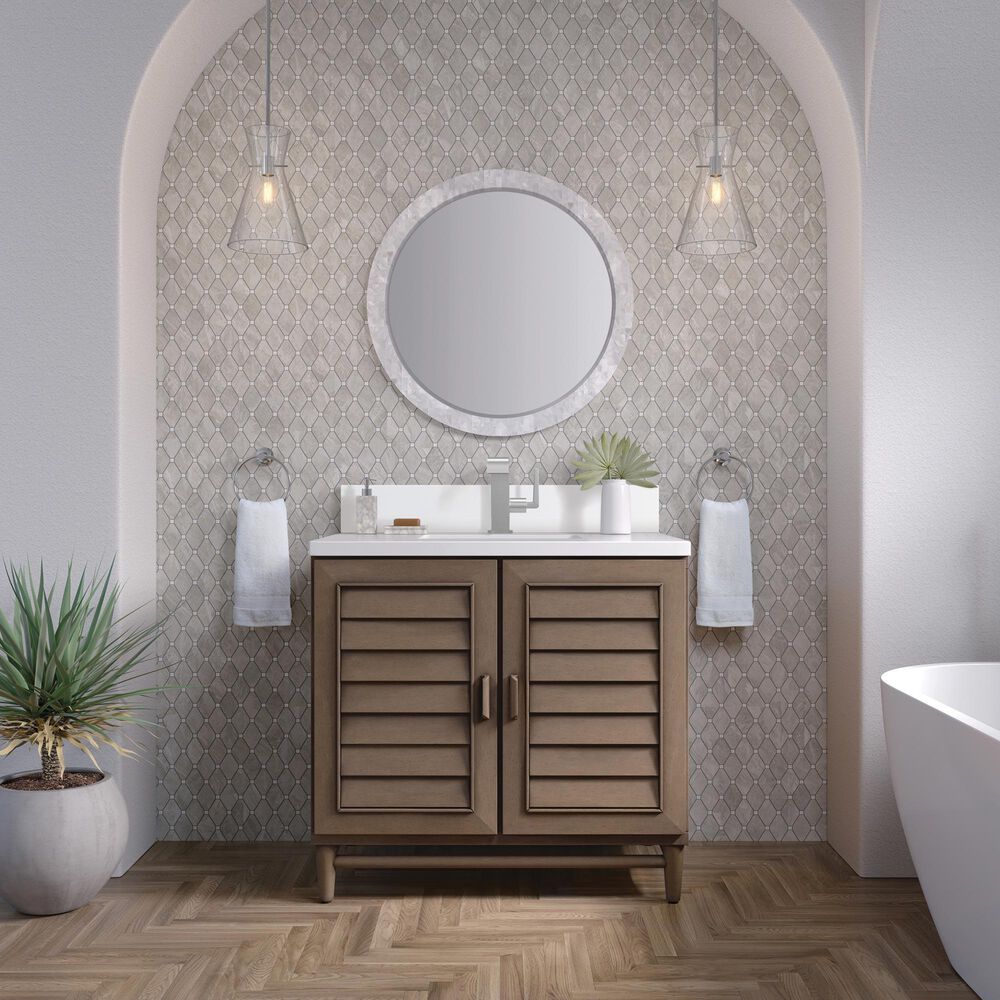 James Martin Vanities Portland 36&quot; Single Bathroom Vanity in Whitewashed Walnut with Single Hole 3 cm White Zeus Quartz Top and Rectangular Sink, , large