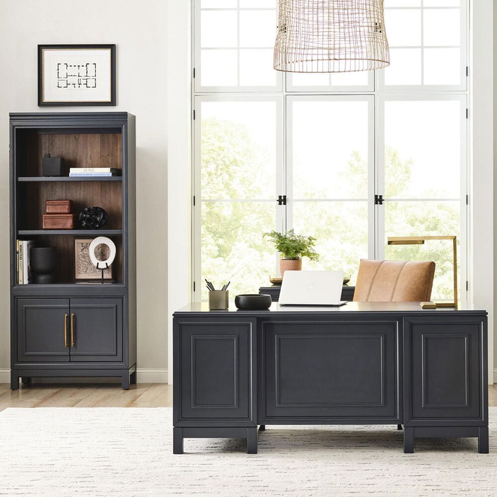 Riva Ridge Alexander 2-Piece Executive Desk and Door Bookcase Set in Midnight, , large