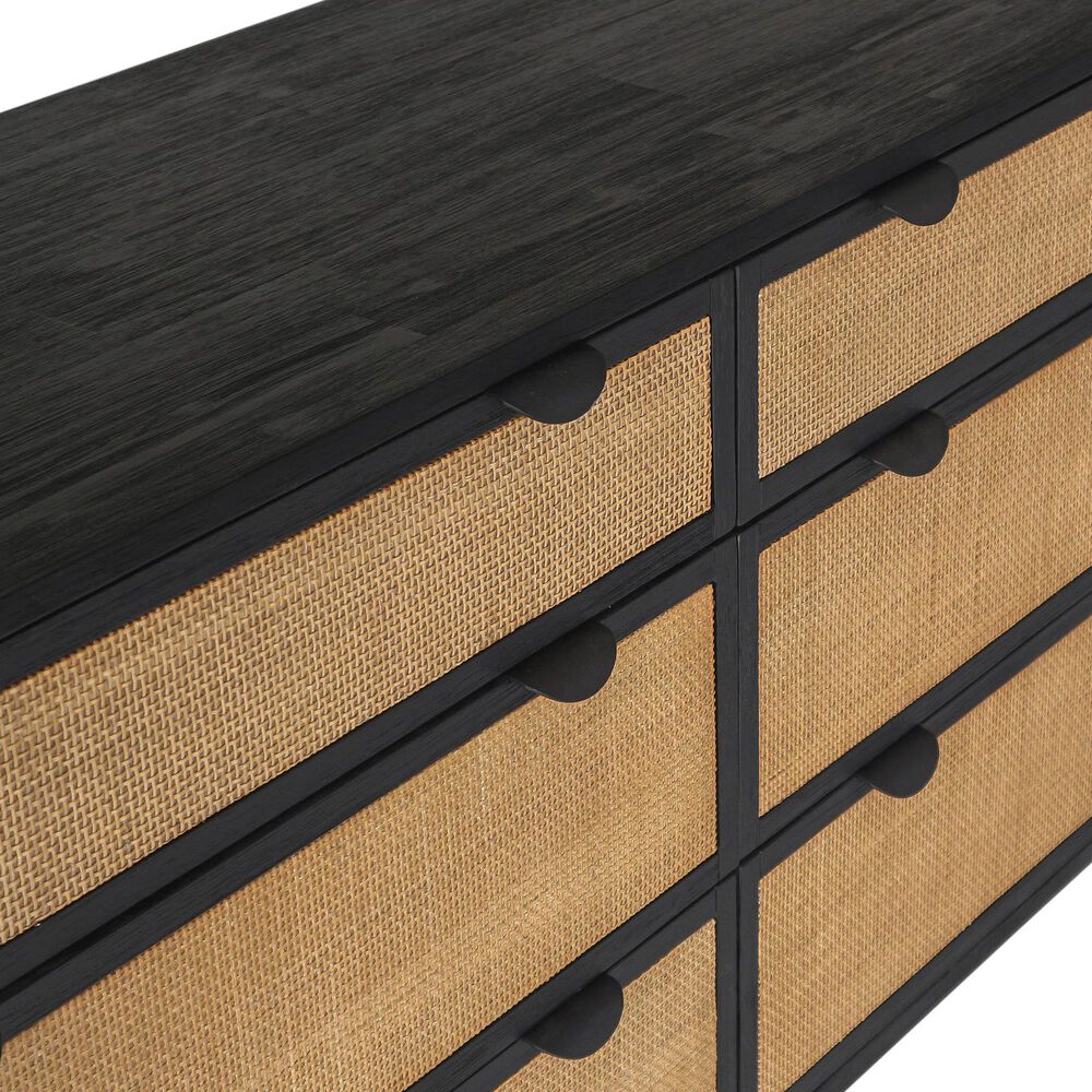 Blue River Saratoga 6 Drawer Dresser in Black Acacia with Rattan, , large