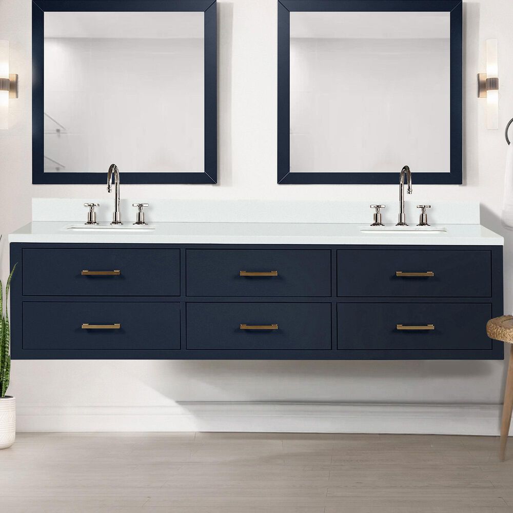 Lexora Home Castor 80&quot; Double Bathroom Vanity in Blue with 2 cm White Quartz Top and Rectangular Sinks, , large