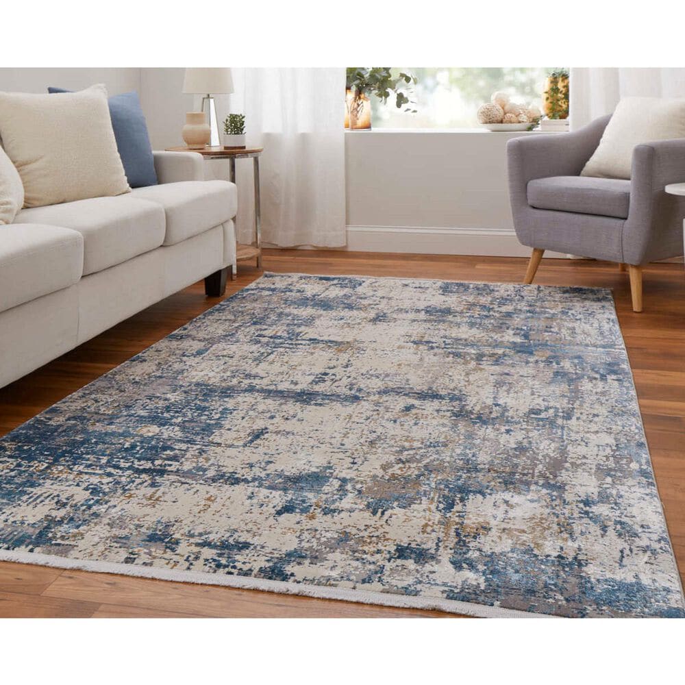 Feizy Cadiz Blue and Ivory 7&#39;9&quot; x 11&#39; Area Rug, , large