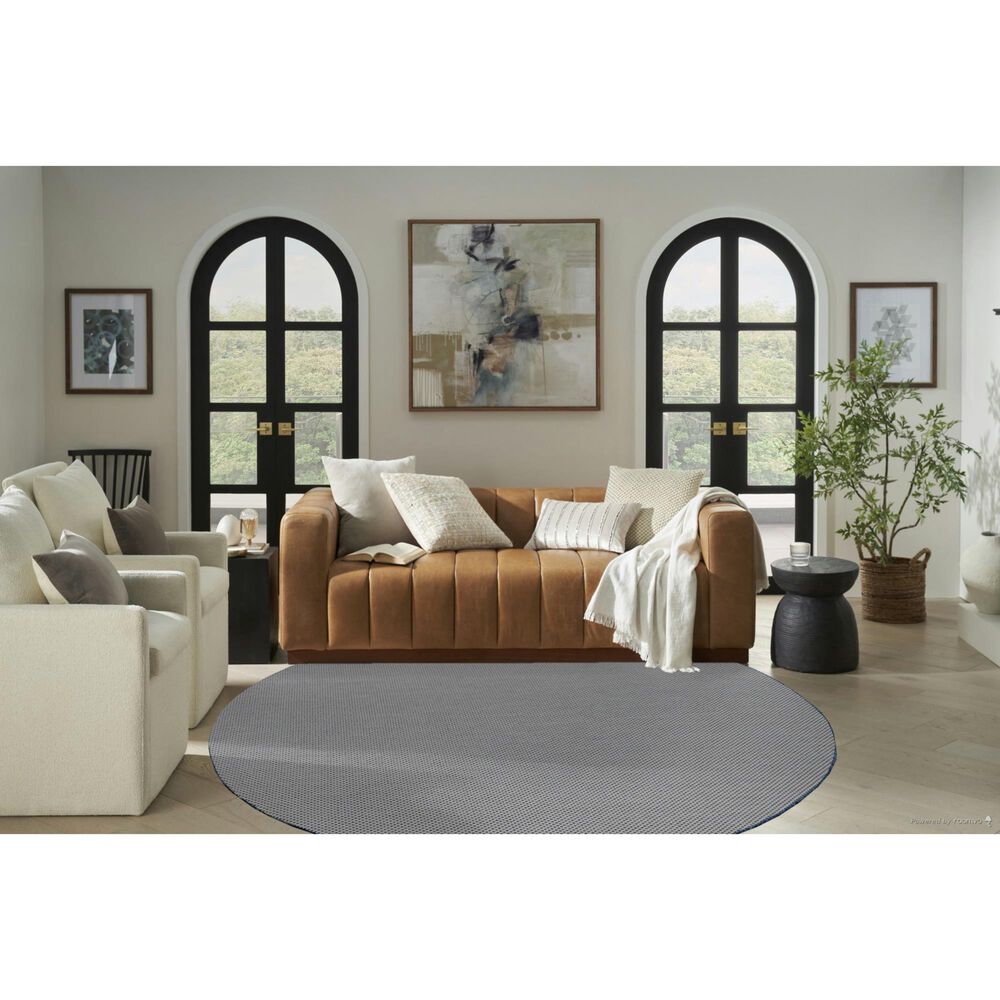 Nourison Courtyard Ivory and Blue 8&#39; Round Indoor/Outdoor Area Rug, , large