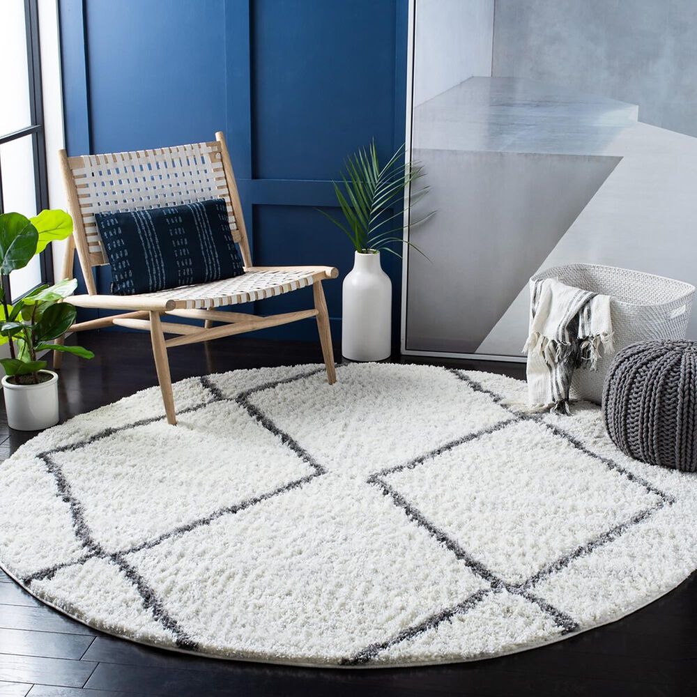 Safavieh August Shag 6&#39;7&quot; Round Ivory and Grey Area Rug, , large