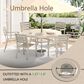 Hearth and Haven 7-Piece Outdoor Metal Dining Set with Stackable Chairs and Round Slatted Table in Sandstone, , large