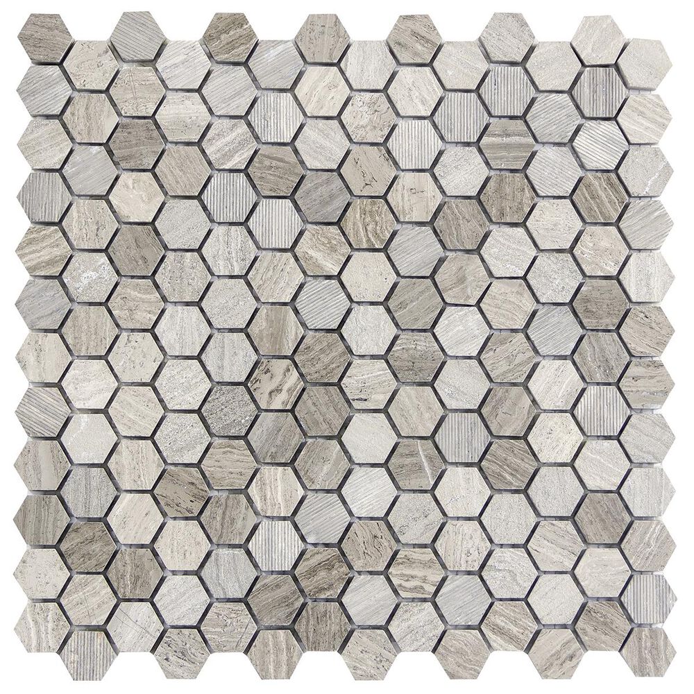 Emser Metro Gray 1" x 1" on 12" x 12" Mixed Hexagon Honed Natural Stone Mosaic Sheet, , large
