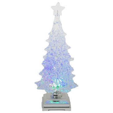 The Gerson Company 12.6" Spinning Water Globe Christmas Tree in Blue, , large
